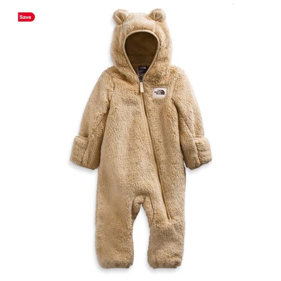 The North Face Campshire One piece Tan Fleece Sherpa 6-12m Khaki Hooded Snowsuit - Picture 1 of 9